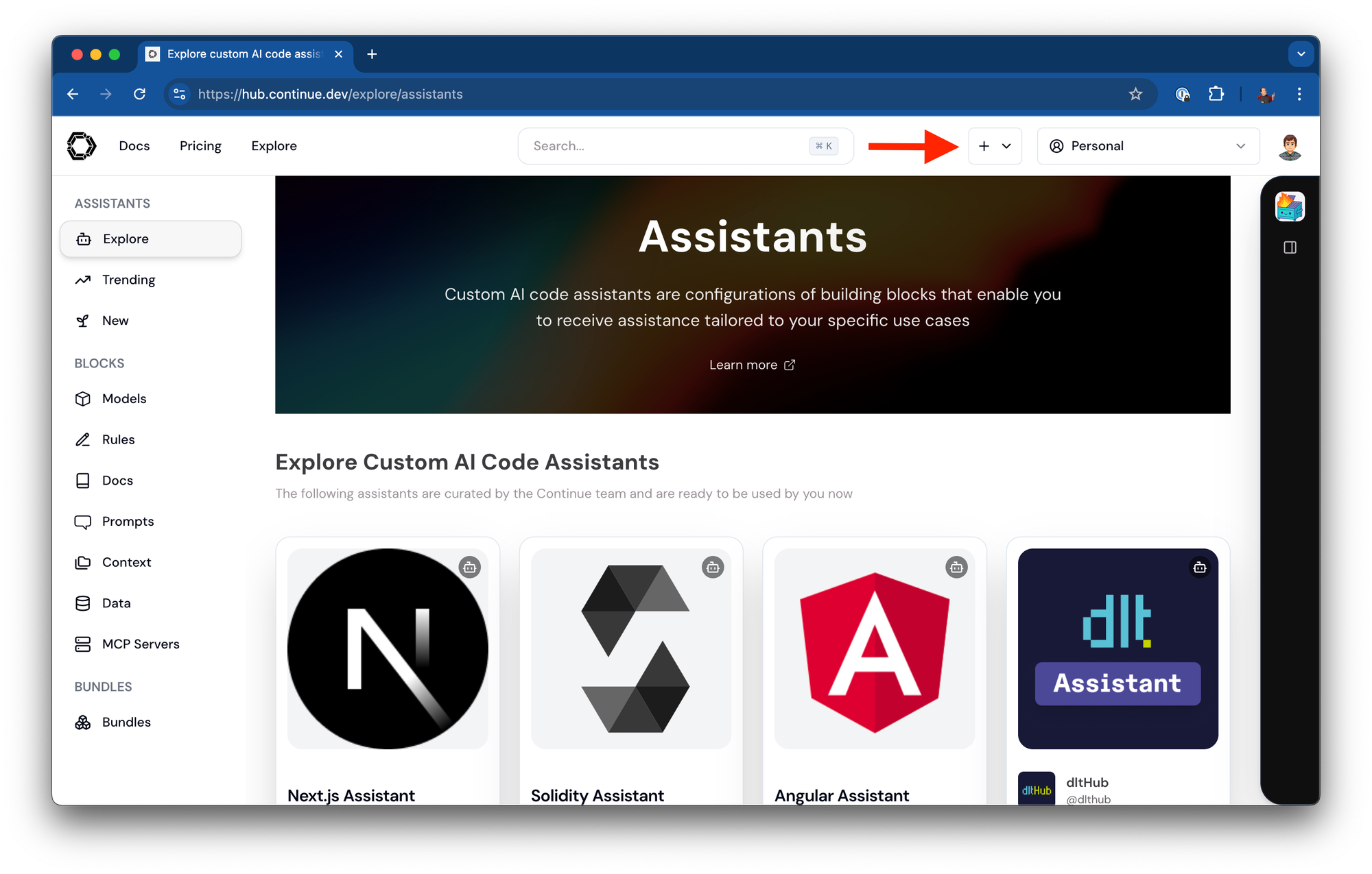 Create a New Assistant button