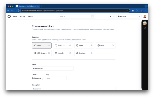 Creating Rule Blocks on Continue Hub: A Developer's Guide